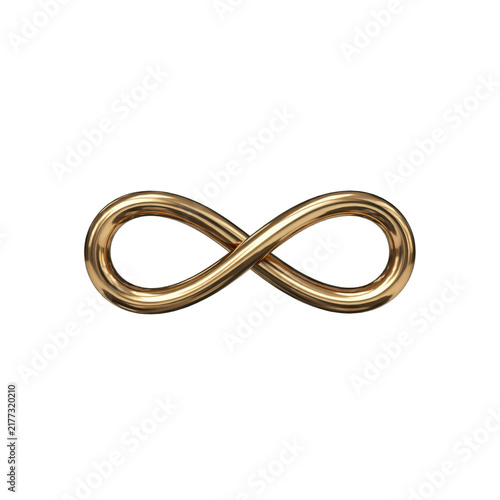Polished gold infinity symbol with a smooth metallic surface texture isolated on a transparent background