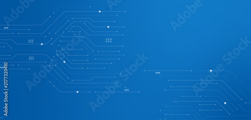 Cuadro en lienzo Circuit pattern displays a network of white lines and dots against a deep blue b