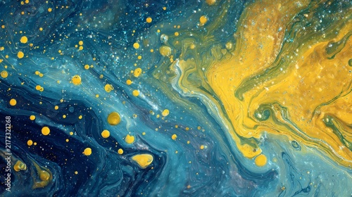 Abstract Art Background with Yellow and Blue Marble Pattern