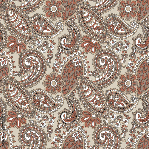 Close-up of intricate paisley pattern fabric with floral details