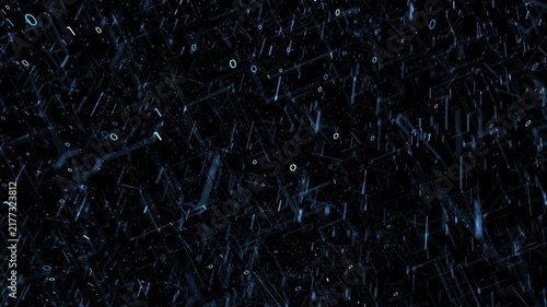 Loop digital corner lines with binary numbers rotation on black background. Concept computer technology animation.