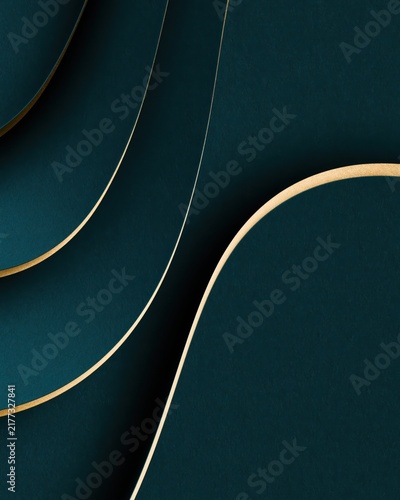 Dark teal Christmas background with layered curved forms and elegant gold lines, creating a refined luxury backdrop for modern festive and seasonal designs.