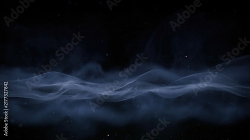 Dark blue Christmas background with flowing translucent waves, winter mist and subtle snow particles, creating a moody elegant backdrop for seasonal designs.