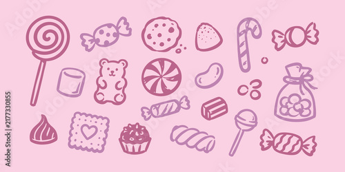 Obraz na płótnie Candy and Sweets Hand Drawn Doodle Set