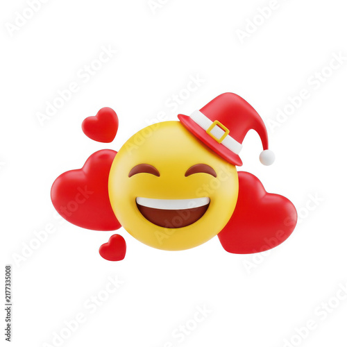 Smiling emoji with heart antennae and red hearts isolated on white background