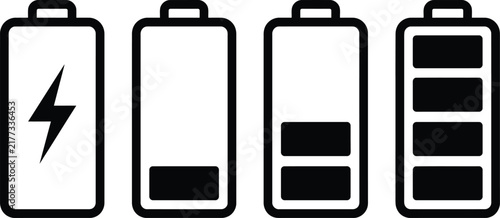 Foto Battery charge level icons set showing power status and energy capacity indicato