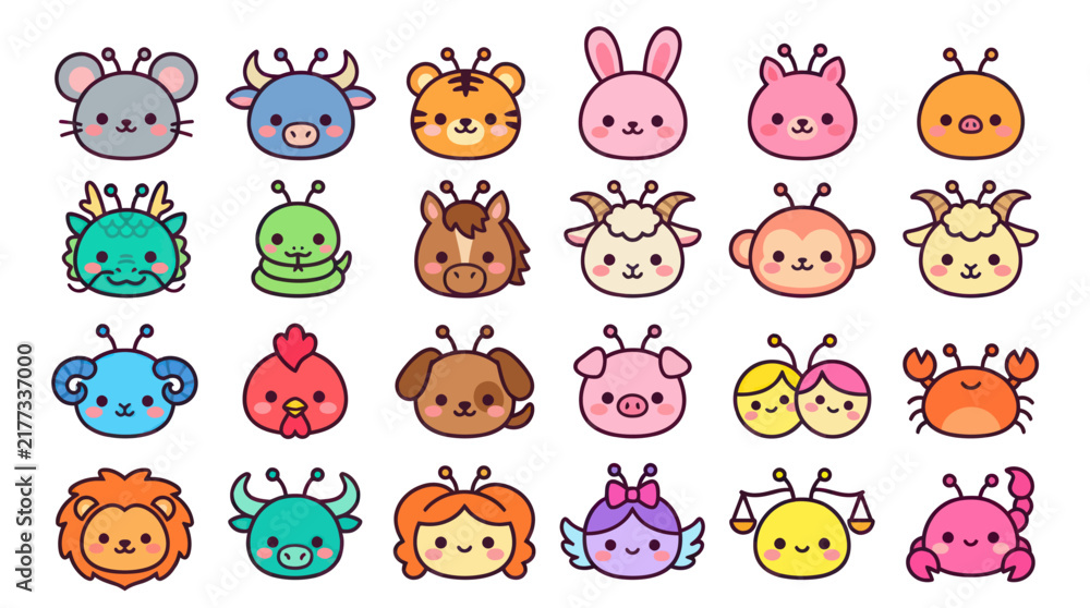 Fototapeta premium Cute zodiac animals collection