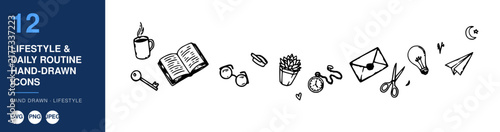 Lifestyle Daily Routine Icons, Hand-Drawn Style Illustration. Daily Activities, Lifestyle Concept