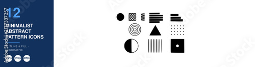 Minimalist Abstract Pattern Icons Set, Outline and Fill Decorative Elements Featuring Geometric, Shapes