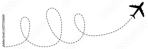 Airplane continuous line drawing. Plane flying path. Travel symbol. Vector illustration isolated on white.