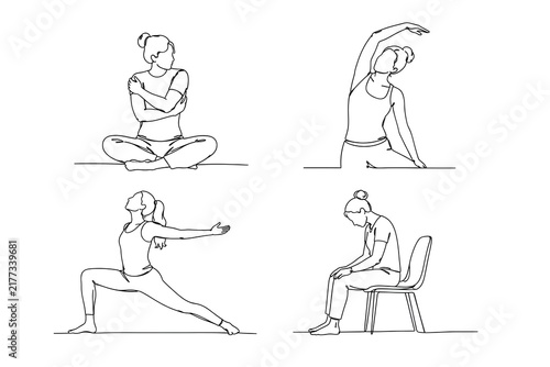 Black vector collection of somatic healing and gentle movement line art