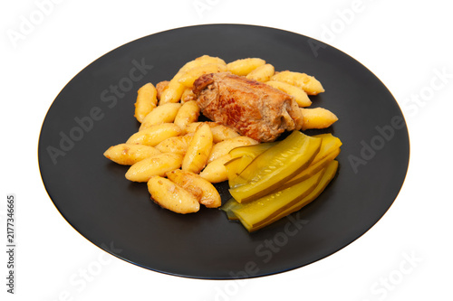 Dinner on a black plate