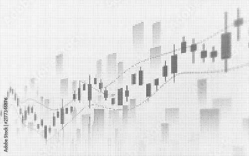 Abstract financial candle stick chart showing stock market price trends with halftone dot pattern design