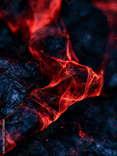 Glowing Red Filaments over Dark Rock Surface