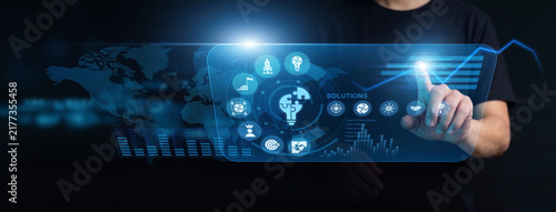 фотографія Business analyst using modern interface to deploy enterprise solutions