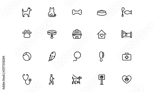 Konstfotografi Set outline icons related to pet friendly