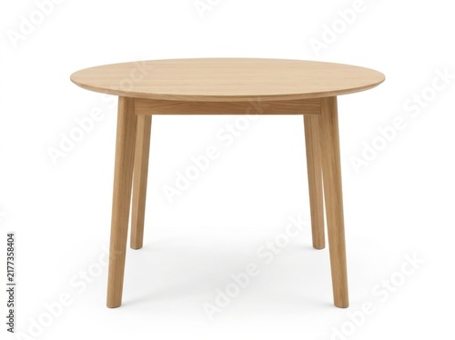 Modern round wooden dining table on white background
