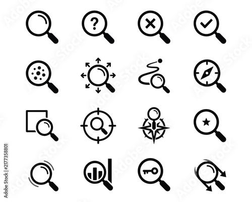 Search and navigation icons including compass key