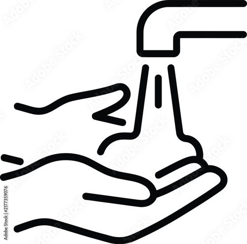 Black outline icon of hands rinsing under running water from a tap faucet with cleanliness sanitary bathroom