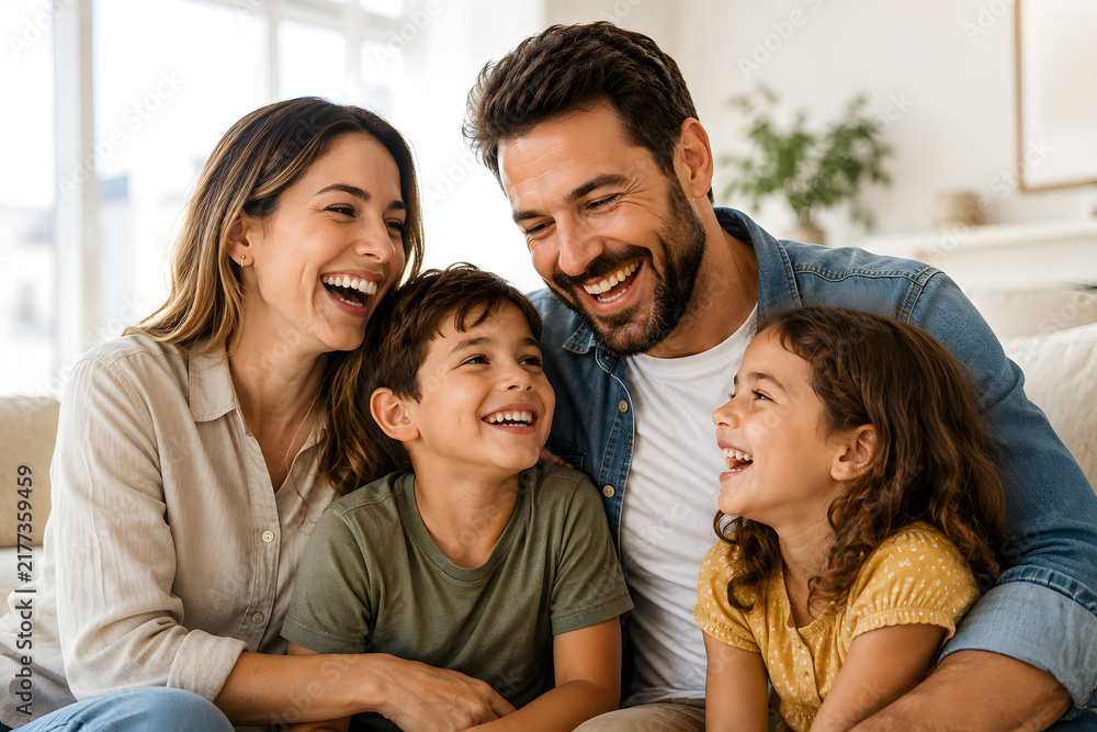 Obraz premium Happy family laughing and enjoying time together at home.