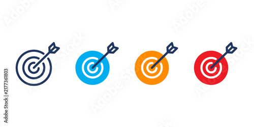 Target icon set, bullseye goal achievement, Editable stroke, and solid vector icons