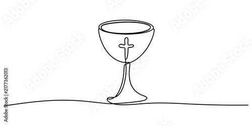 Foto Elegantly drawn Christian Holy Grail cup with cross symbol in a single continuous line style, symbolizing faith and sacred religious ceremony traditions