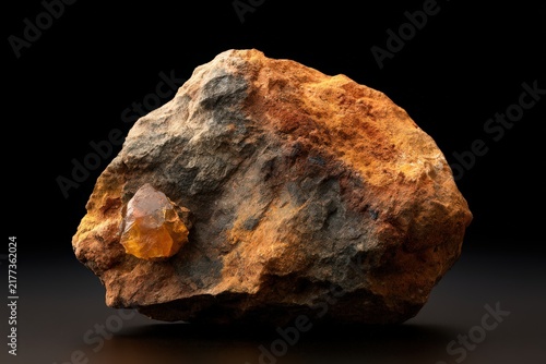Rugged Rock with Amber Crystal Gem Embedded