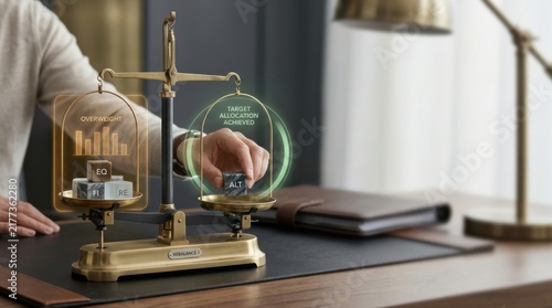 Person holding scale with chart to visualize portfolio rebalancing as restoring balance between investment categories