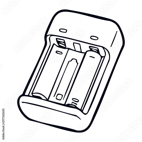 Battery Charger Line Art - AA Battery Charging Dock Vector Illustration for Electronics Accessories Catalogs, Household Energy Infographics, and Power Icons