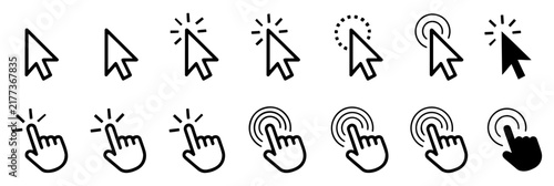 Naklejka cursor pointer mouse hand click icon set