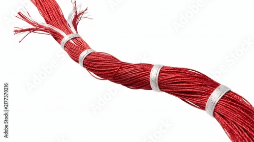 Obraz na płótnie Red threads forming a nerve bundle or fiber optic cable isolated on white background.