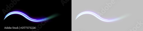 A smooth neon light trail bends in an elegant wave shape. It features a soft gradient from bright cyan to deep purple with a subtle green tail. This glowing effect is perfect for futuristic.