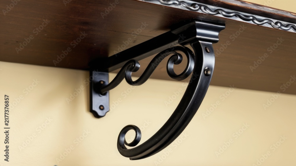 A close-up of a shelf on a wall with various objects and decorations