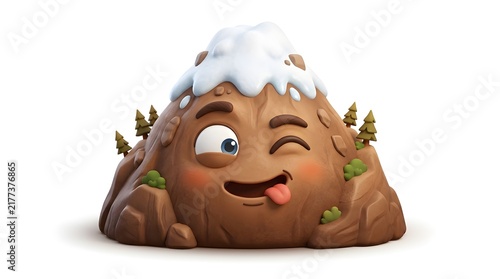 Friendly Cartoon Mountain Character with Snow-Capped Peak and Playful Expression