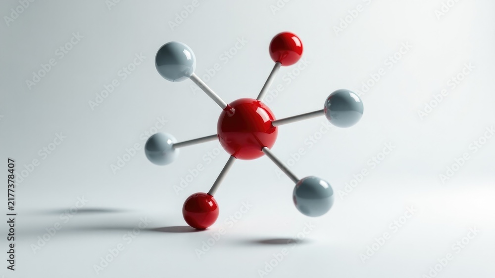 Obraz premium A 3D molecular model depicted in red and blue, showcasing molecular structure