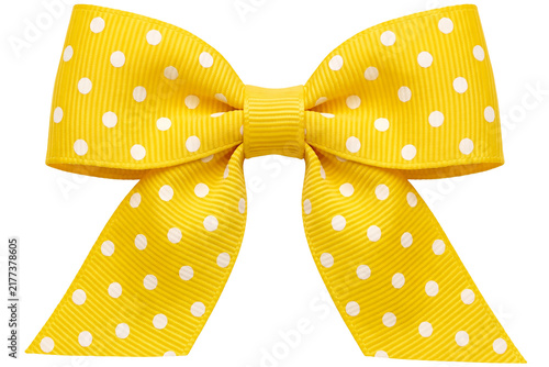 Isolated yellow polka ribbon bow element