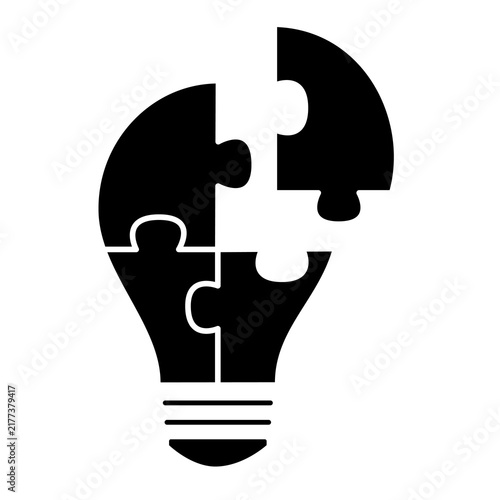 Black Light Bulb Puzzle Icon, Innovation and Creative Idea Concept