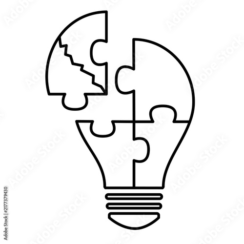 Creative Idea Light Bulb Puzzle, Brainstorming and Solution Line Concept