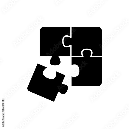 Teamwork Icon Featuring Black Jigsaw Puzzle Pieces, Problem Solving and Collaboration Concept