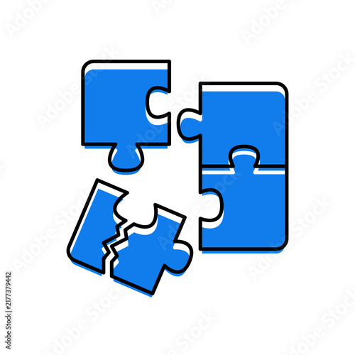 Blue Jigsaw Puzzle Piece with Damaged Section. Teamwork Problem Concept and Challenge Icon