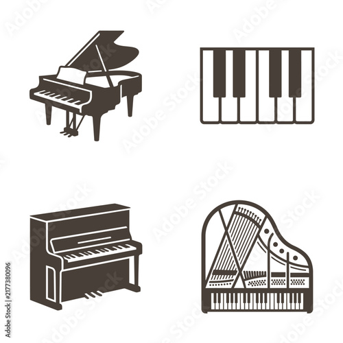 Grand and upright piano musical instrument icons collection.