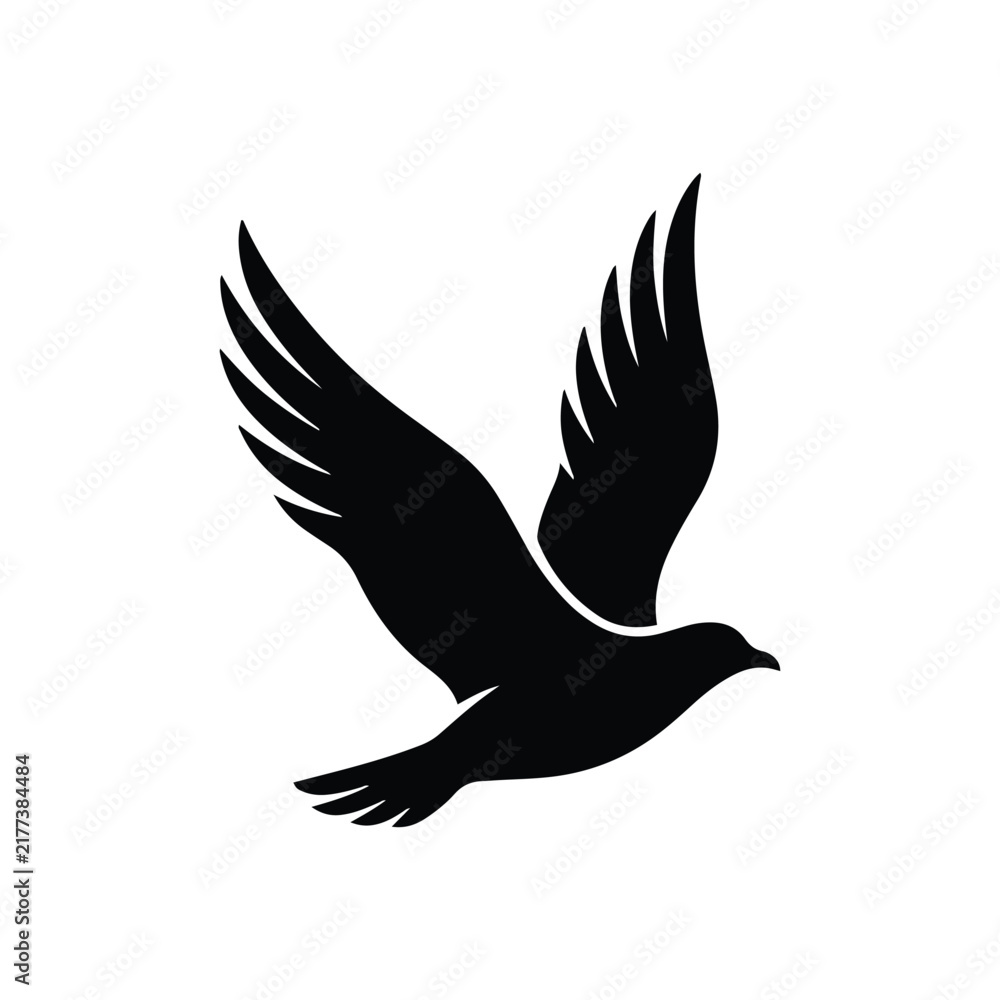 Obraz premium Flying bird dove eagle hawk freedom concept black silhouette vector icon isolated on white background