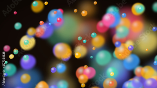 Foto Abstract background of colorful, out-of-focus spheres and orbs floating in a dar
