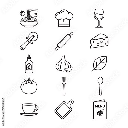Italian Pizzeria and Trattoria Line Art Vector Icons