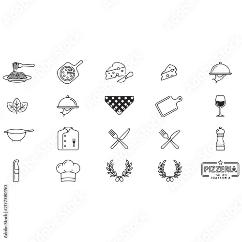 Pizzeria and Trattoria Culinary Outline Symbols