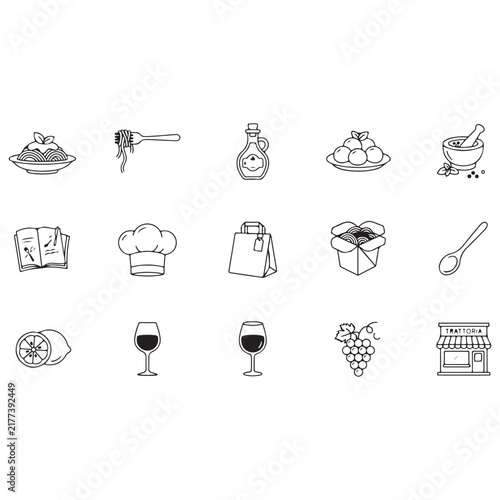 Trattoria and Bistro Hand-Drawn Line Vector Set
