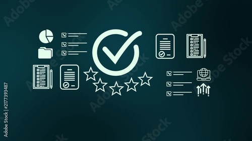Quality assurance checklist animation for verification, compliance review, approval, and process control.