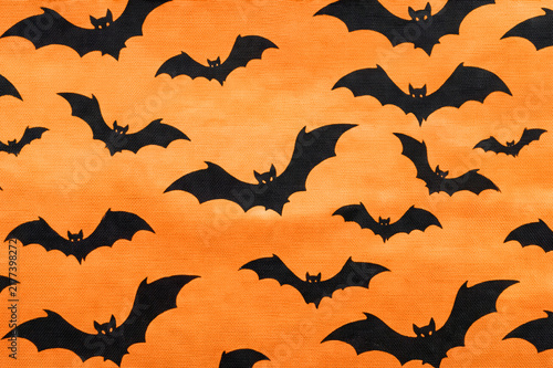 Halloween Bat Banner on Canvas with Black Bat Silhouettes and Orange Background
