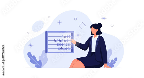 Businesswoman using abacus for calculation, concept of accounting, finance, analysis, and success.