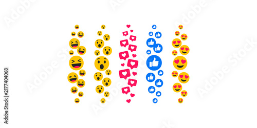 Fotografía Floating reaction emoji collection displays colorful laugh shock heart like and love faces for live video stream